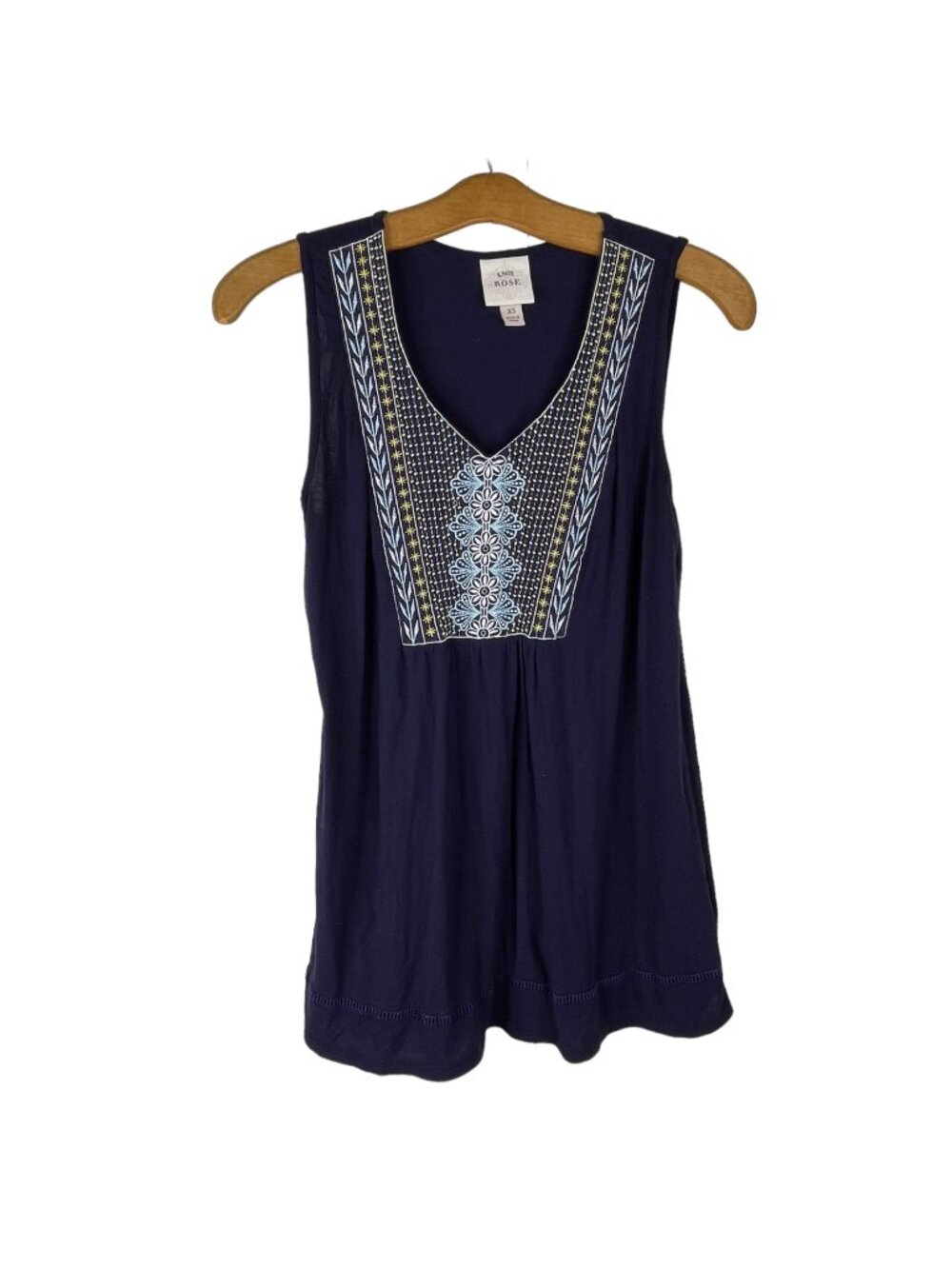 Knox Rose Tank Top XS Embroidered Sleeveless Rayon Blend Boho Hippie Blue